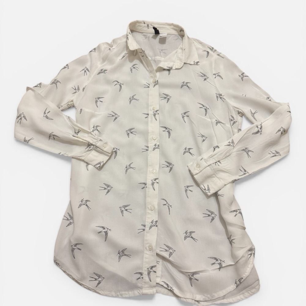 H&M Cream Shirt with Bird Print